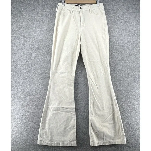 Hollister Flare Corduroy Pants Women Size 29x30 High Rise Beige Casual Boho - Picture 1 of 9